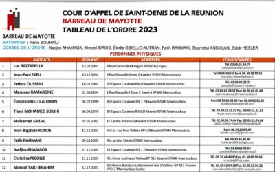 Liste des avocats 2023 : barreau de Mayotte